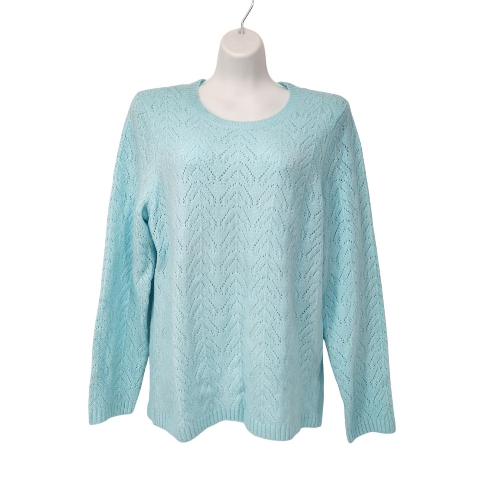 NWT Talbots Pastel Aqua Open Stitch Chevron Knit Plush Pullover Sweater XL